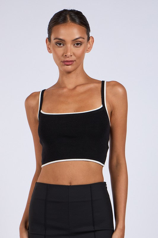 Contrast Crop & Cardigan Two-Piece Set