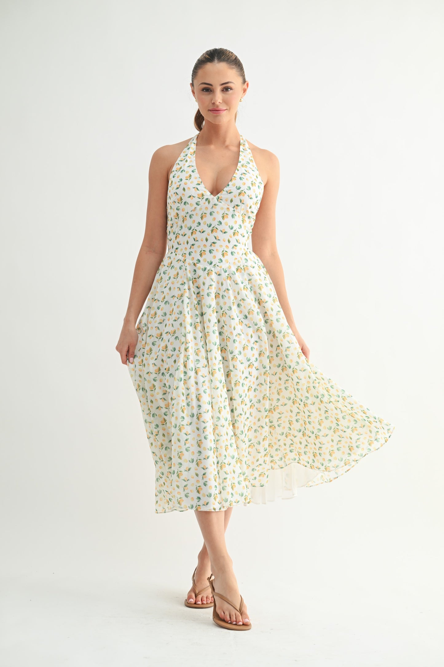 Lemon Orchard Halter Midi Dress
