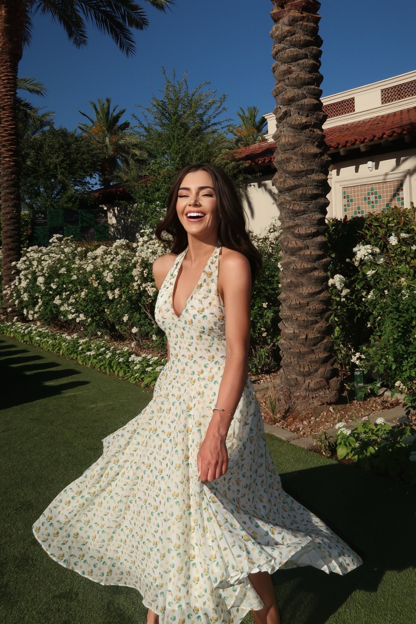 Lemon Orchard Halter Midi Dress