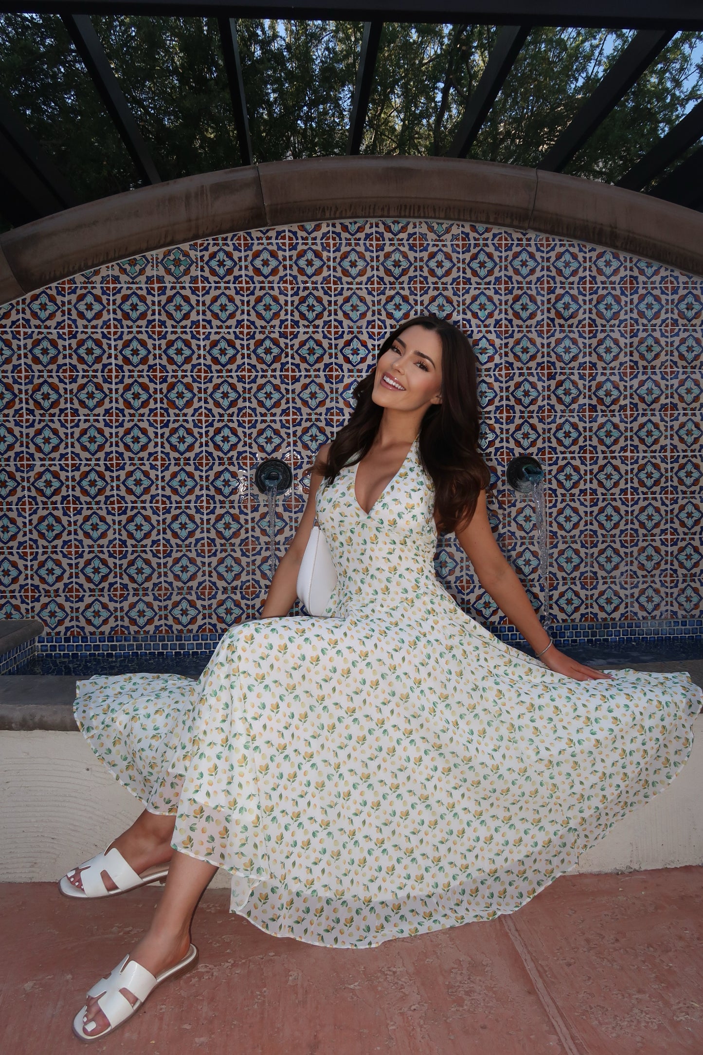 Lemon Orchard Halter Midi Dress