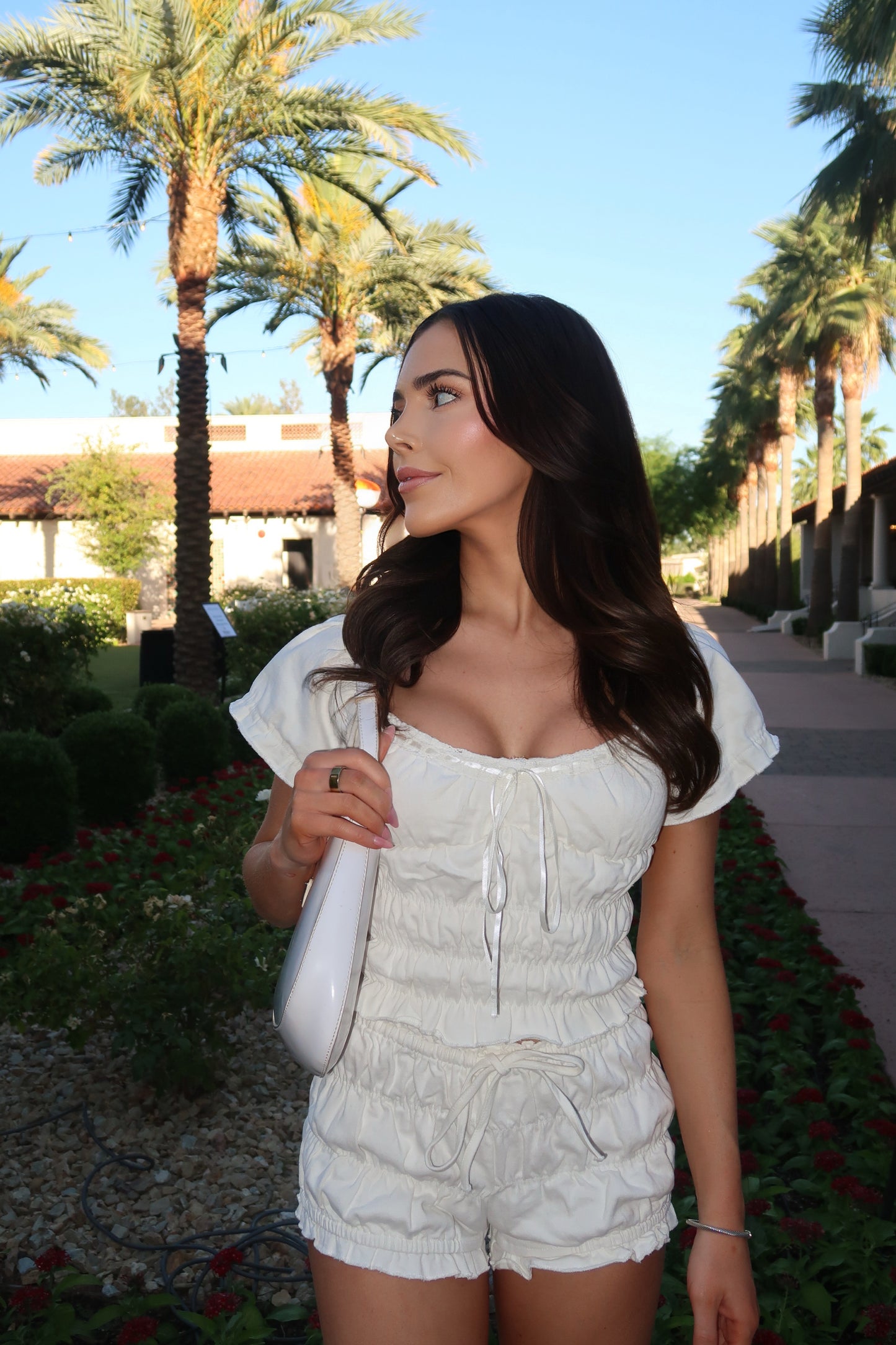 White Denim Ruffled Puff Sleeve Top