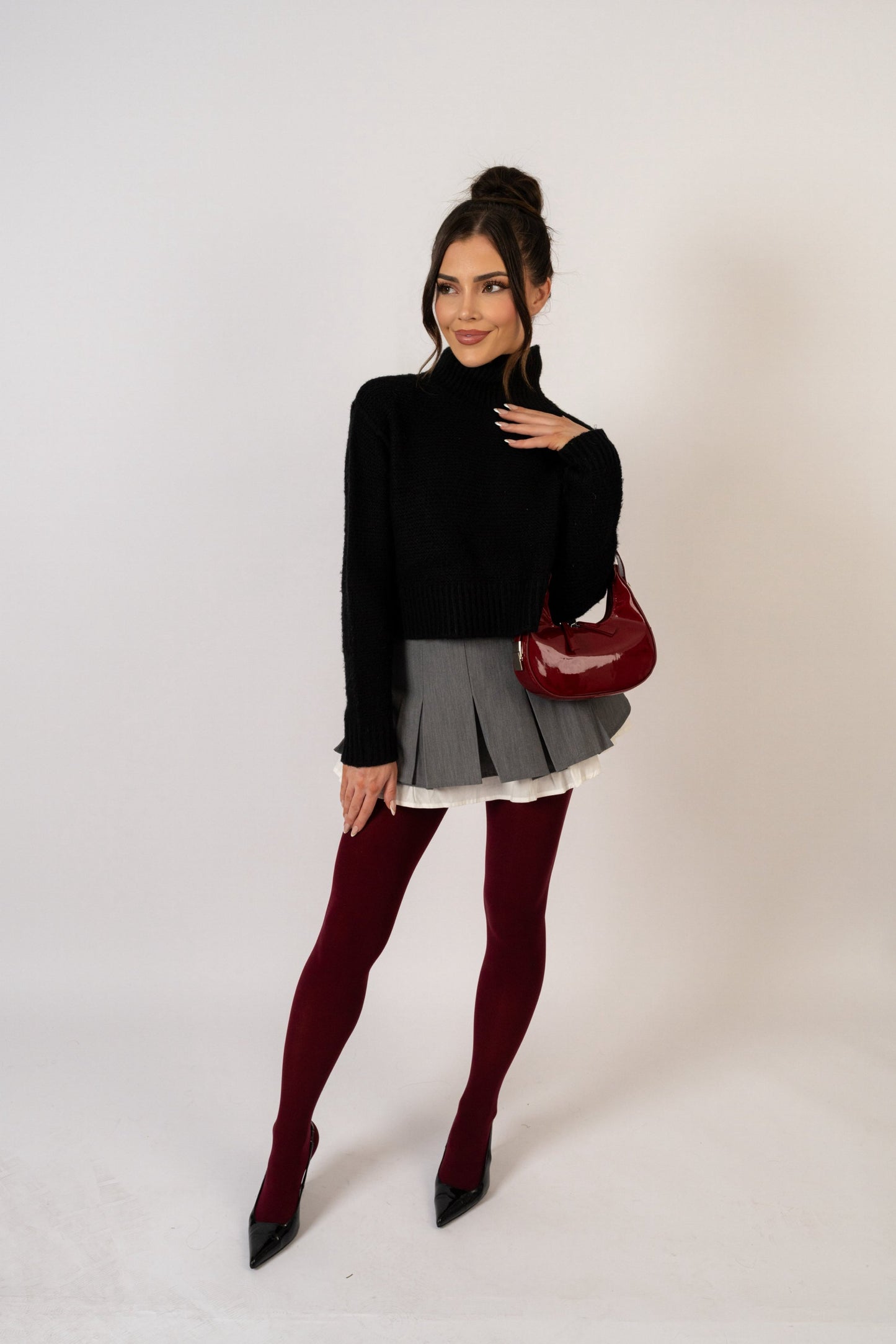 Poplin layered pleated mini skort