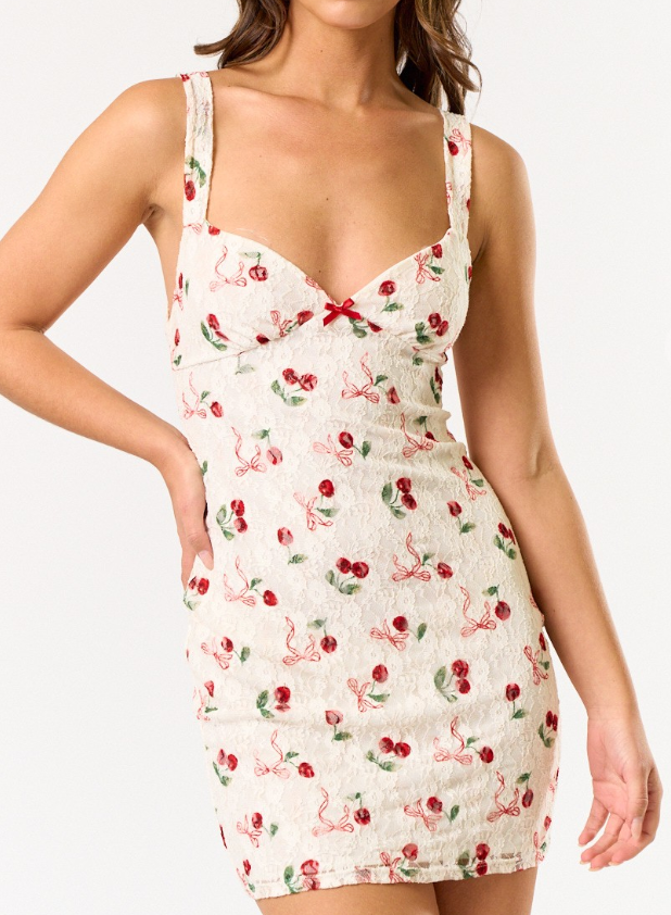 Bow & Cherries Lace Mini Dress