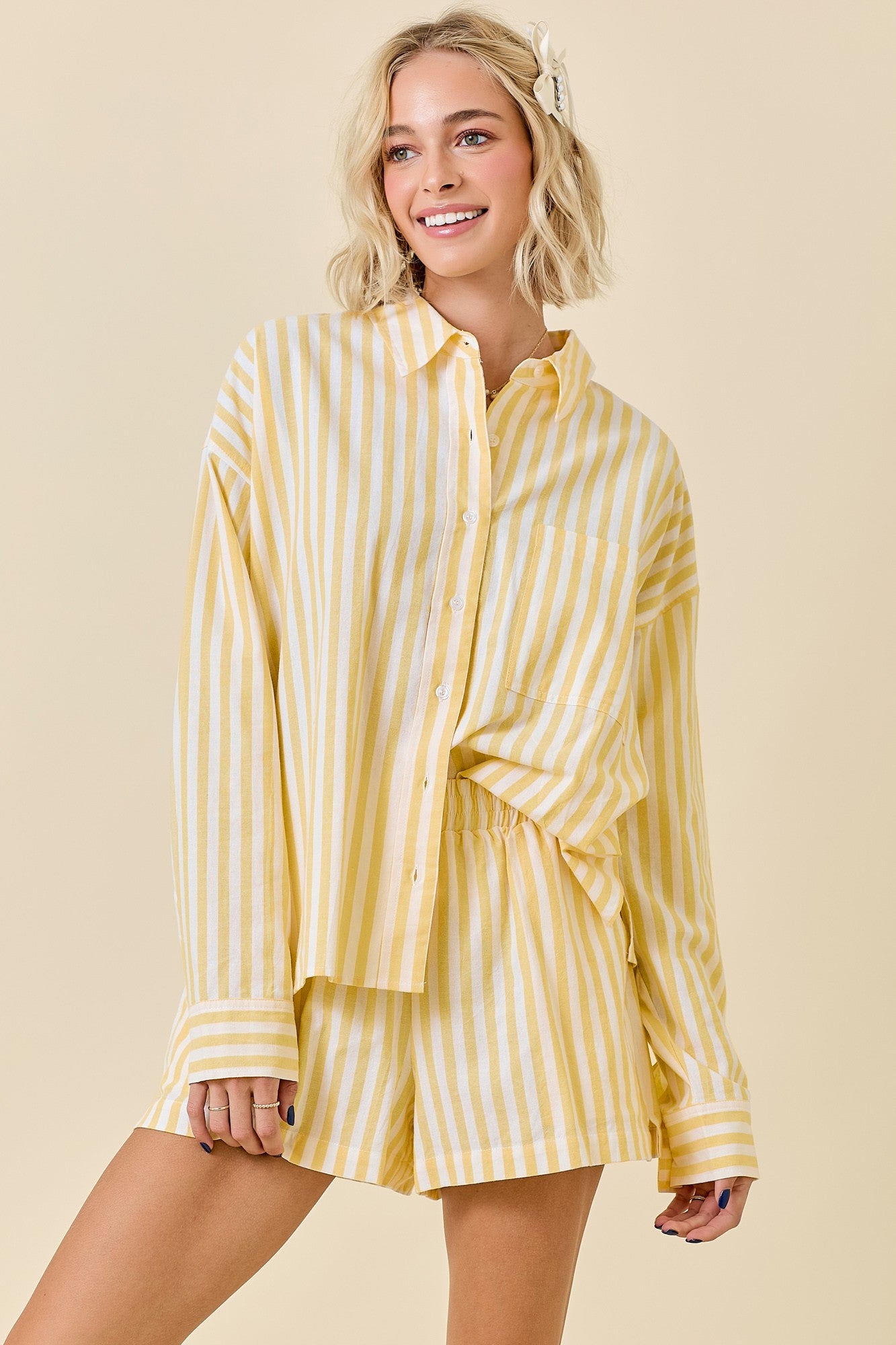 Lemon Striped Oversized Button Down