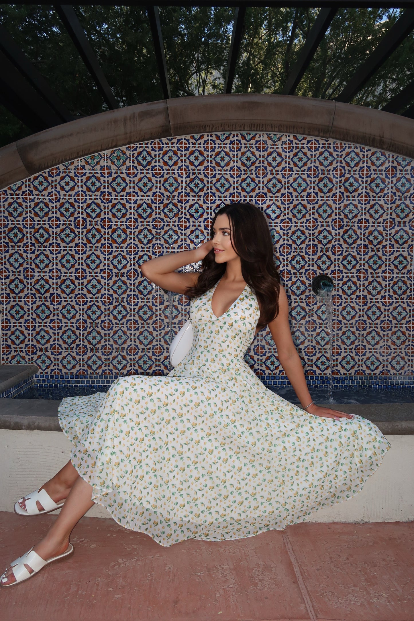 Lemon Orchard Halter Midi Dress