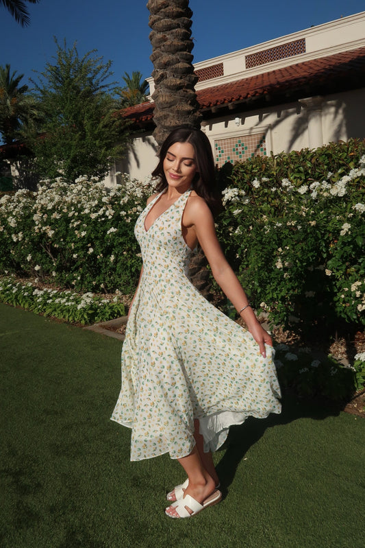 Lemon Orchard Halter Midi Dress