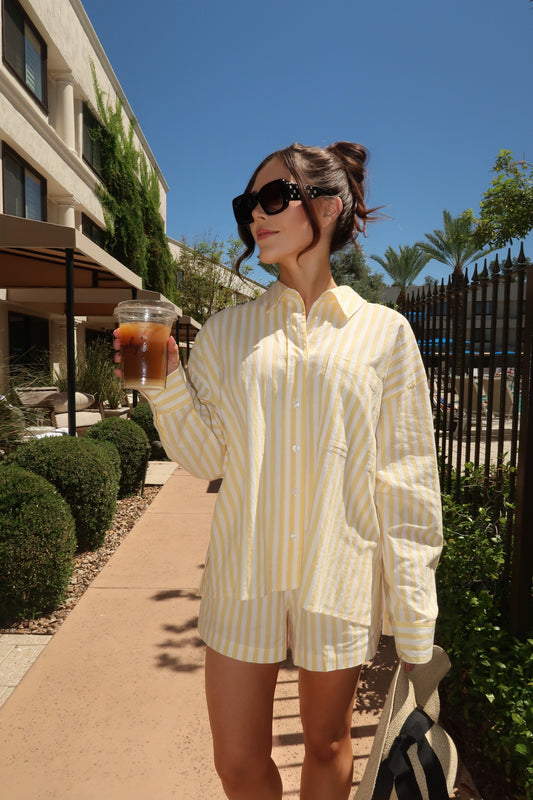 Lemon Striped Oversized Button Down